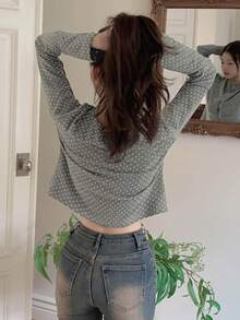 DAZY 女款圓領休閒寬鬆前開襟T恤 - 灰色 - 查看 2