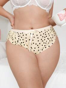 SHEIN Celana Pendek Kasual Empat Sudut Motif Polkadot Besar yang Lembut dan Lucu untuk Wanita Ukuran Plus - Aprikot - View 4