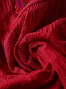 SHEIN LUNE CURVE 春夏度假休閒通勤優雅大尺碼仿刺繡印花洋裝 - 紅色 - 查看 4
