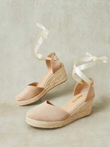 Styleloop Women's Shoes, Brown, Woven Hemp Rope Straw Shoes, Wedge Heel Platform Sandals, Height-Enhancing Holiday Bohemian Wear - Apricot - View 8