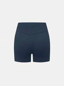 Teen Girls' Dark Blue. High-Waist Athletic Shorts, Made From High-Stretch Form-Fitting Fabric With A Sleek And Supportive Design, Perfect For Spring And Summer Activities Including Running, Gym Workouts, And Casual Sporty Wear - Navy Blue - View 6