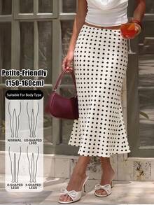 SHEIN PETITE Women's Polka Dot Print Elegant Mermaid Skirt - White - View 13