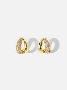 MOTF PREMIUM SEMI-DENSE DIAMOND-SET STAGGERED DOUBLE-CIRCLE EARRINGS, HEAVY INDUSTRY TWIST RING LIGHT LUXURY DINNER DRESS EARRINGS - Gold - View 6