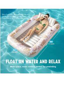 Adult Inflatable Sunbathing Pool Float Bed,Extra Large Size, With Built-In Pillow And Cup Holder, 4-In-1 Many Style... Sunbathing Float, Water Leisure Lounge Chair, Also Can Be Used As Inflatable Ball Pit, Extra Large Gold - Promotional Price - View 2
