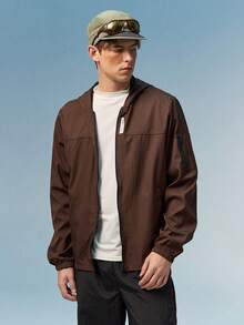 Caldwick 1pc Casual Sports Hooded Jacket, Zipper Closure, Regular Fit, Suitable For Hiking, Running, Outdoor Activities, Father's Day - Coffee Brown - View 5