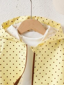 SHEIN 女童米色圓點連帽拉鍊外套，休閒可愛版型，簡約百搭風格，適合日常穿著、外出、上學與購物 - 黃色 - 查看 3