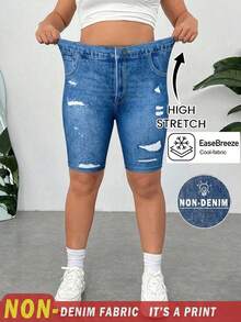 SHEIN EZwear 大码女式口袋纽扣破洞休闲百搭日常修身打底裤 - 彩色 - 查看 1