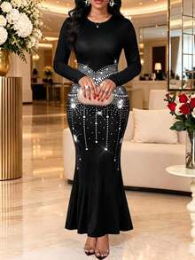 SHEIN Lady فساتين نسائية أنيقة لحفلات المكتب والسنة الجديدة للربيع والصيف والخريف والشتاء - الأسود - مشاهدة 5