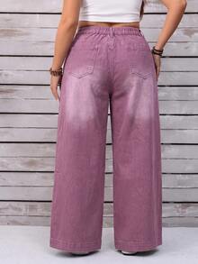 EMERY ROSE Plus Size Women Loose Button Front Wide Leg Casual Jeans - Dusty Pink - View 4
