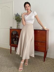 DAZY Women's Satin Skirt, Korean Style For Party Summer Petite - White - View 8