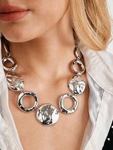 Nocturel 1pc European & American Exaggerate Minimalist Geometric Necklace - Silver - View 4