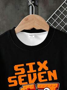 1 Set de camiseta de manga corta y pantalones cortos con estampado gráfico 67 para niños, color naranja y negro, adecuado para uso al aire libre, uso diario, deportes en primavera y verano - Multicolor - Ver 6