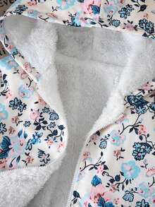 SHEIN Young Girl Girls' Floral Print Long Sleeve Fuzzy Warm Jacket, Comfortable Casual Winter Fall - Multicolor - View 3