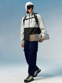 Caldwick Loose Fit Men's Long Sleeve Two Tone Letter Graphic Drawstring Hooded Outdoor Windbreaker Jacket, For Fall - Multicolor - View 7