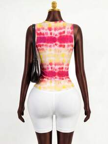 SHEIN Sports Summer Casual Y2k Athletic Athleisure Pink And Yellow Print Sports Tank Top Gym Gym Workout - Multicolor - View 2