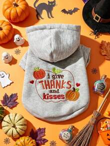 PETSIN 1pc Cat And Dog Universal Clothing, Embroidered Orange Pumpkin Halloween Pet Hoodie, Suitable For Daily Walks, Home, Halloween Costume Parties, And Holiday Photography - Grey - View 4