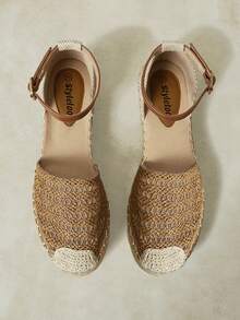 Styleloop Women's Camel Holiday Style Hollow Braided Strap Hemp Rope Platform Shoes - Camel - View 10