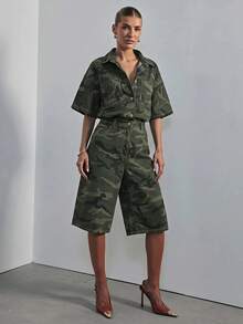Hauture 女款短袖寬鬆長短牛仔連身褲，現代性感通勤辦公穿搭 - 彩色 - 查看 4