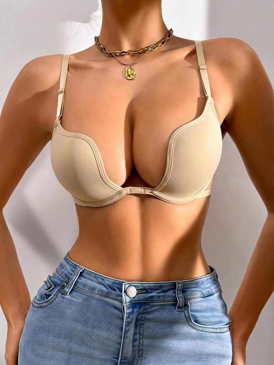 DesireSculpt 女款不對稱罩杯鋼圈模杯內衣,單件裝 - 杏色 - 查看 1
