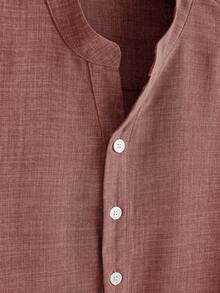 Manfinity Homme Loose Fit Men's Half Button Roll Up Sleeve Shirt - Watermelon Pink - View 3