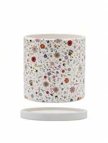 Haus Hana 1pc Cute Nordic Floral Print Ceramic Pot, Round Breathable Terracotta Planter With Drainage Hole For Succulents & Phalaenopsis - multicolor - View 14