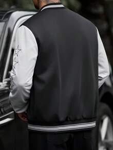 Manfinity CasualCool Men's Autumn Casual Colorblock Letter Embroidered Jacket - Black - View 2