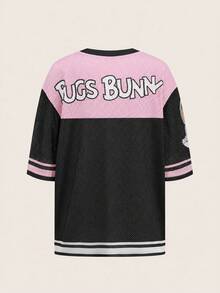 Slaydiva LOONEY TUNES X SHEIN Casual Minimalist Letter & Number Graphic Women's T-Shirt, Suitable For Summer - Multicolor - View 4