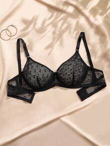 Charlaine 1pc Plus Size Sexy Women's Heart Mesh Non-Padded Underwire Bra, Push-Up Minimizer Bra - Black - View 5