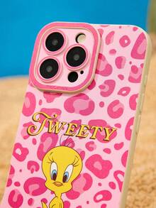 LOONEY TUNES X Joivida 1個可愛Tweety卡通粉色豹紋時尚保護手機殼，女款時尚背蓋，防震抗指紋，適合日常使用，相容13-17系列 - 粉 - 查看 5