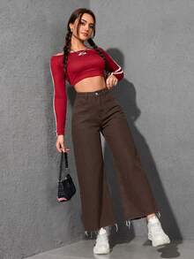 EMERY ROSE Jeans de mezclilla de pierna recta lavados casuales - Marrón - Ver 5
