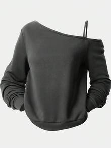 Girlism 青少年女孩秋季休閒不對稱領帶長袖衛衣 T-shirt，適合夏季、休閒、運動、校園穿搭 - 灰色 - 查看 3