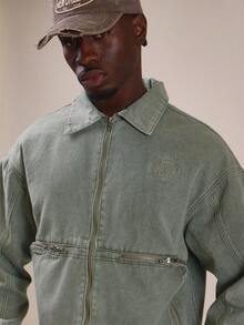 Musero Relaxed Fit Wash Denim Jacket Kangaroo Pocket With Exposed Zip Detail Spring Summer Essentials Co Ord Jacket Only - Green - View 5