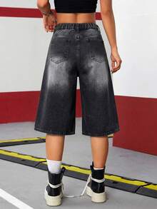Teen Girls Blue Denim Loose Wide Leg Pants - Black - View 4