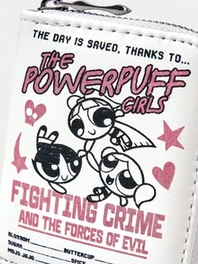 THE POWERPUFF GIRLS X SHEIN 1入 隕石小女警圖案簡約風拉鍊零錢包，適合女性 - 白色 - 查看 3