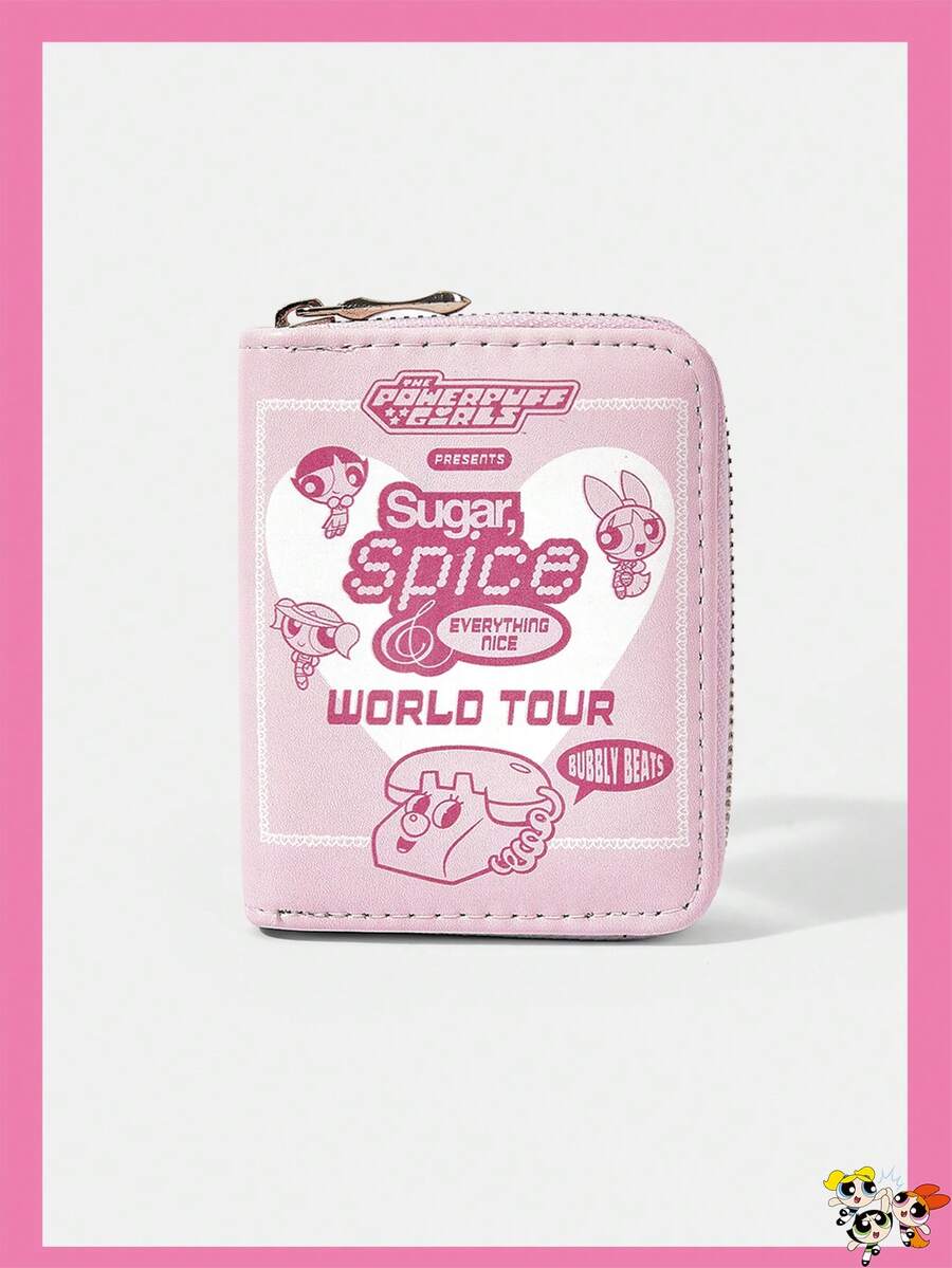 THE POWERPUFF GIRLS X SHEIN 1入款 基礎款愛心小女警圖案簡約風拉鍊零錢包,適合女性 - 多色A - 查看 1