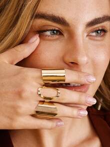 Nocturel 1 Set European & American Design Geometric Exaggerated Punk Style Retro Elegant Women Ring Set - Yellow Gold - View 5