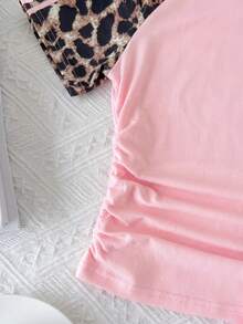 SHEIN Tween Girl Bow Print Leopard Short Sleeve T-Shirt And Long Pants Casual Daily Set - Multicolor - View 4