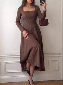Serisse Gaun Midi Bergaris Elegan untuk Wanita, Cocok untuk Perjalanan Sehari-hari - MultiWarna - View 11