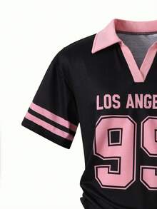 SHEIN Sparklyn 青少年女孩 T-Shirt 2 件套，休閒，寬鬆，針織，返校，復古，秋季服飾，秋季，萬聖節，女孩套裝，女孩套裝 - 黑色 - 查看 5