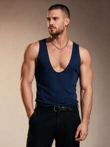 ZURIURI Men's Solid Color Casual Versatile Daily Wear Top - Navy Blue - View 3
