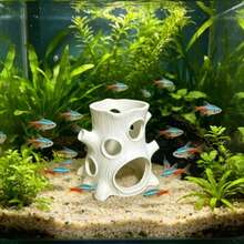 1件裝白色樹樁魚缸躲藏屋，水族造景裝飾魚蝦繁殖躲藏洞穴，創意樹洞設計附多個開口方便進出，為觀賞魚提供安全感並減壓 - A - 查看 3