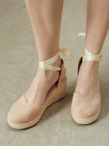 Styleloop Women's Shoes, Brown, Woven Hemp Rope Straw Shoes, Wedge Heel Platform Sandals, Height-Enhancing Holiday Bohemian Wear - Apricot - View 5