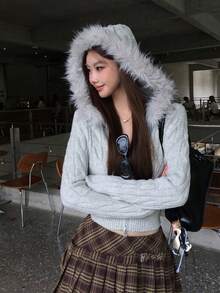 DAZY Women's Hooded Comfortable Autumn/Winter Fuzzy Versatile Korean Style Sweater - Grey - View 4