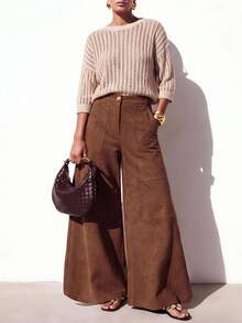 Zivah Women's Solid Color Casual Versatile Daily Wear Long Pants - Brown - View 10