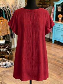 SHEIN LUNE CURVE 春夏度假休閒通勤優雅大尺碼仿刺繡印花洋裝 - 紅色 - 查看 2
