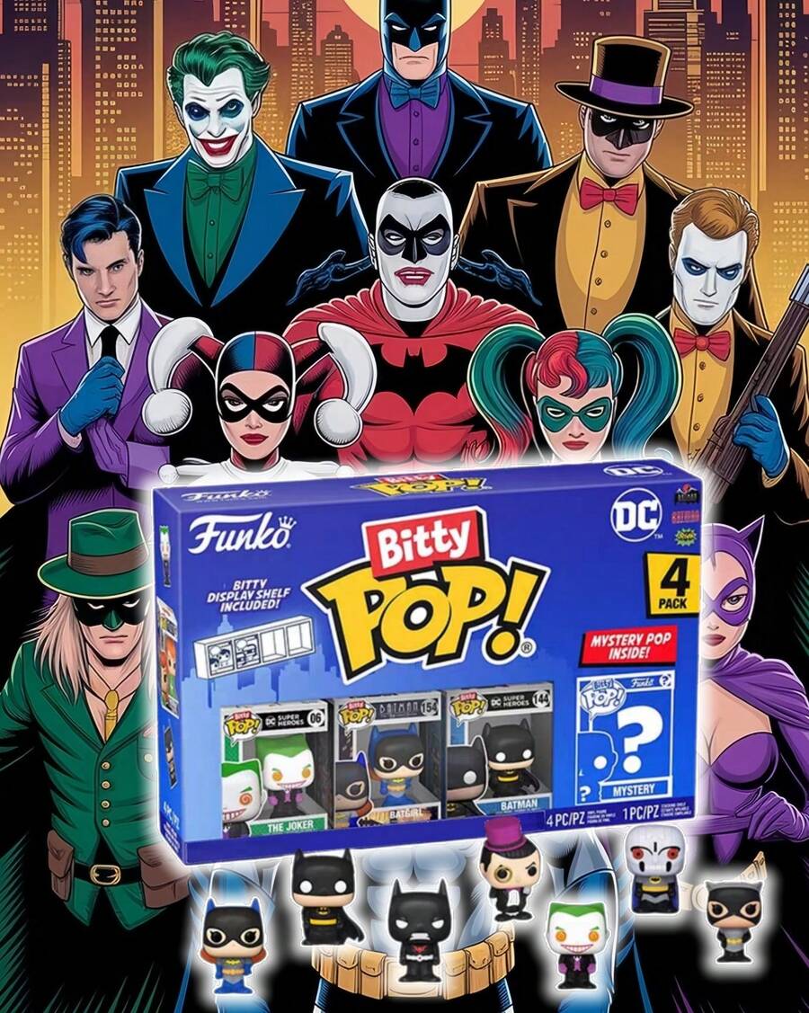 Funko Bitty Pop DC Batman Mini Vinyl Figure Display Set, The Joker Batgirl Batman Character Collection With Box And Loose Figure Shelf Decor - Multicolor - View 1