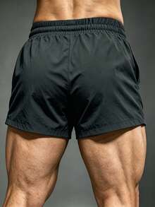 Coreblaze Men's Letter Print Drawstring Waist Double Layer Sports Shorts - Dark Grey - View 2