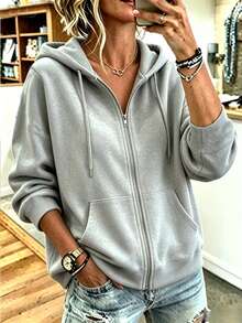 Breezaya Women's Casual Versatile Zip-Up Sweatshirt - Grey - View 1