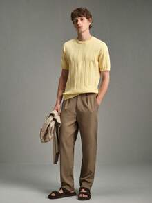 Calmiston Men's Solid Color Casual Versatile Daily Wear Knit Top - Yellow - View 5