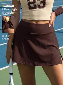 CourtClass CourtClass Women's Solid Color Casual Versatile Daily Gym Golf Travel Sports Skorts Brown Summer - Brown - View 1